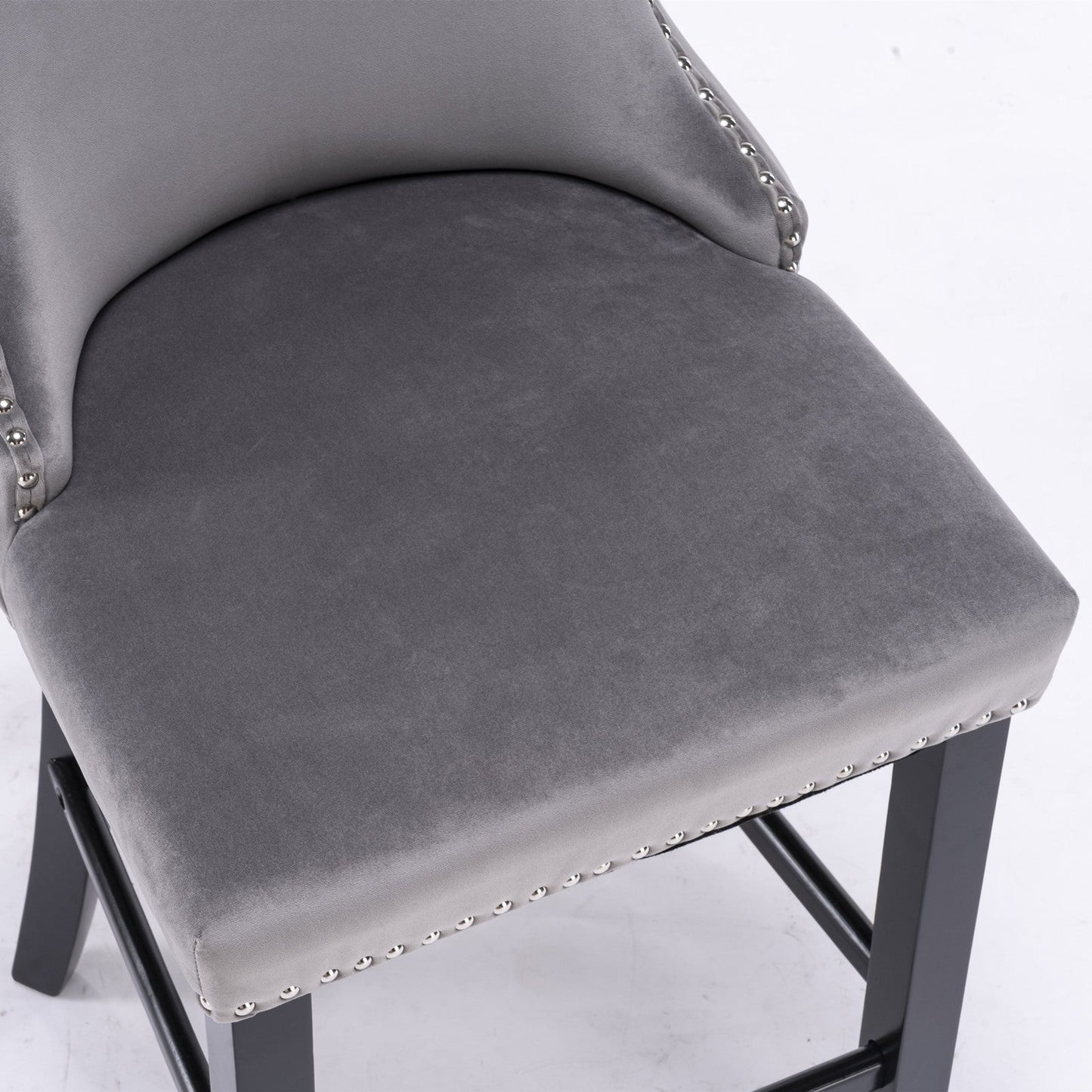 A&A Furniture,Contemporary Velvet Upholstered Wing - Back Barstools with Button Tufted Decoration and Wooden Legs, and Chrome Nailhead Trim, Leisure Style Bar Chairs,Bar stools, Set of 2 (Gray),SW1824GY - 1st Choice Furniture Direct