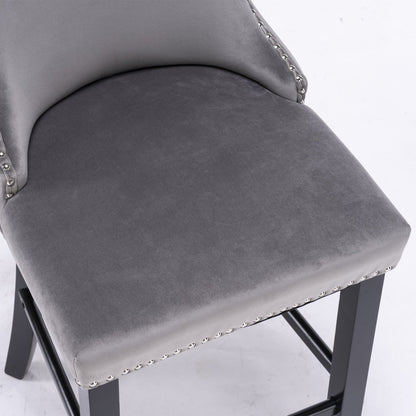 A&A Furniture,Contemporary Velvet Upholstered Wing - Back Barstools with Button Tufted Decoration and Wooden Legs, and Chrome Nailhead Trim, Leisure Style Bar Chairs,Bar stools, Set of 2 (Gray),SW1824GY - 1st Choice Furniture Direct