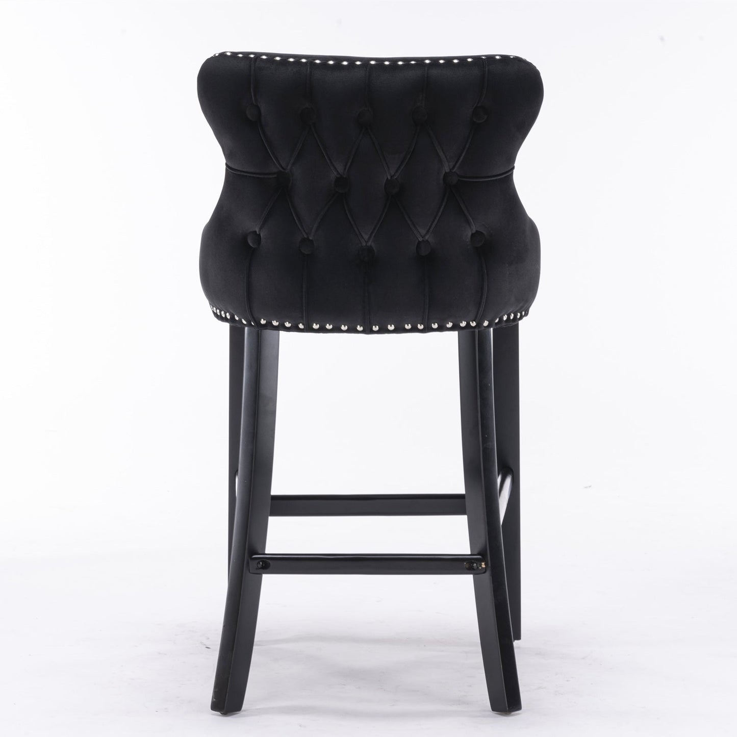A&A Furniture,Contemporary Velvet Upholstered Wing - Back Barstools with Button Tufted Decoration and Wooden Legs, and Chrome Nailhead Trim, Leisure Style Bar Chairs,Bar stools,Set of 2 (Black),SW1824BK - 1st Choice Furniture Direct