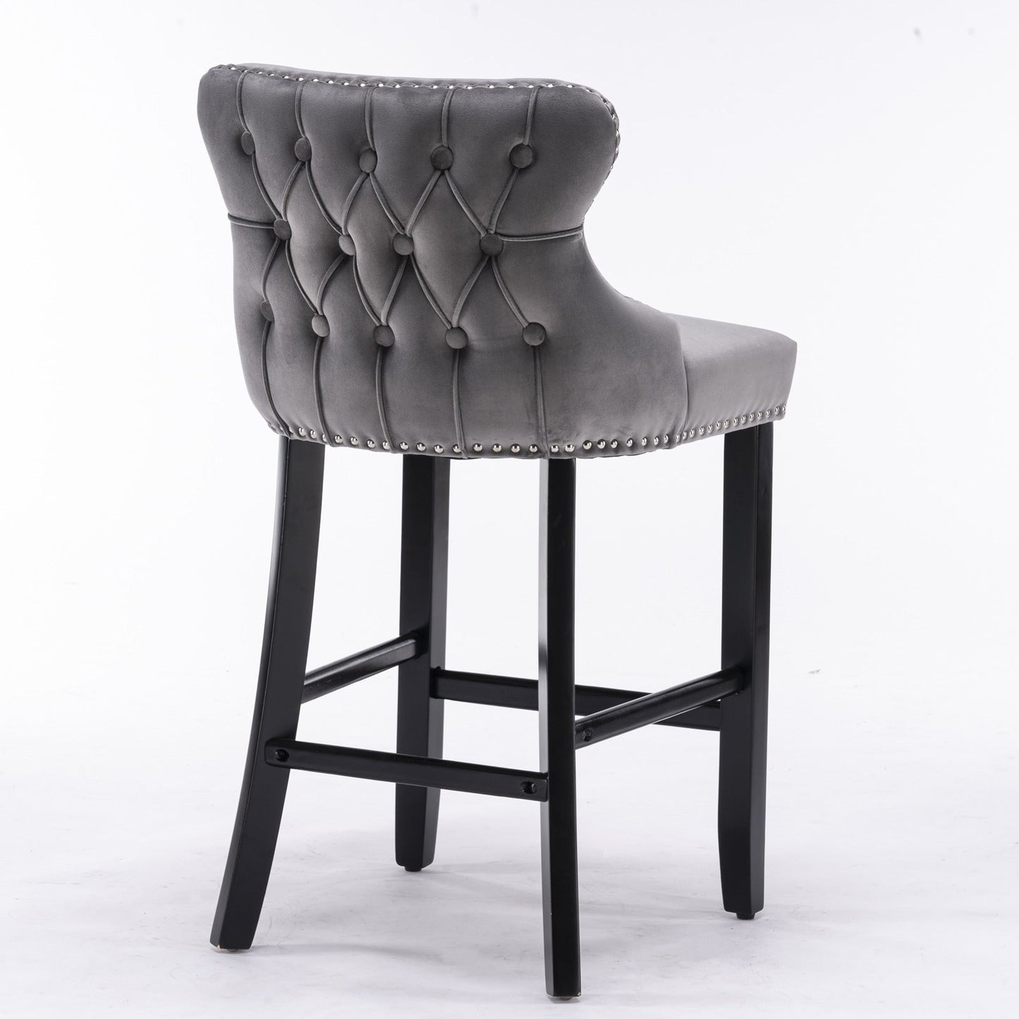 A&A Furniture,Contemporary Velvet Upholstered Wing - Back Barstools with Button Tufted Decoration and Wooden Legs, and Chrome Nailhead Trim, Leisure Style Bar Chairs,Bar stools, Set of 2 (Gray),SW1824GY - 1st Choice Furniture Direct