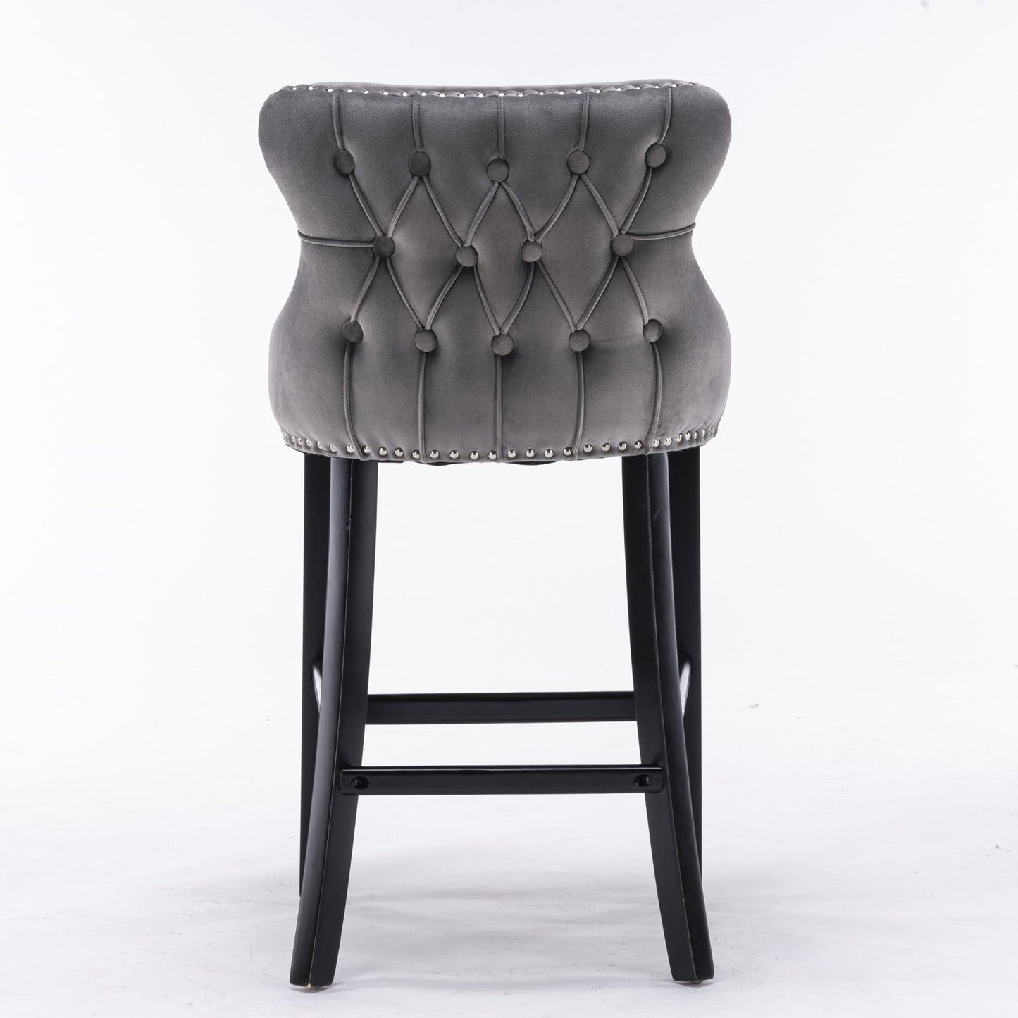 A&A Furniture,Contemporary Velvet Upholstered Wing - Back Barstools with Button Tufted Decoration and Wooden Legs, and Chrome Nailhead Trim, Leisure Style Bar Chairs,Bar stools, Set of 2 (Gray),SW1824GY - 1st Choice Furniture Direct