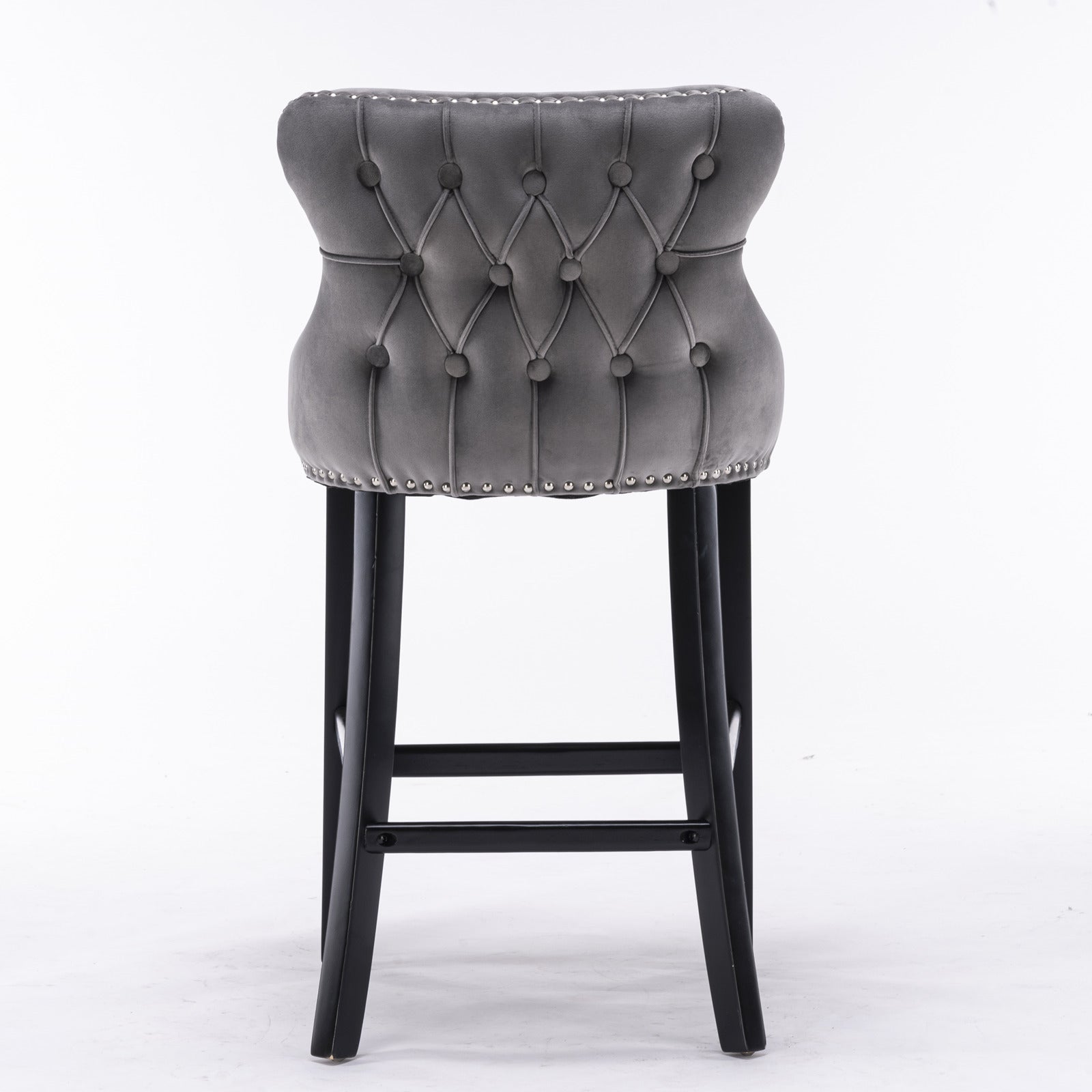 A&A Furniture,Contemporary Velvet Upholstered Wing - Back Barstools with Button Tufted Decoration and Wooden Legs, and Chrome Nailhead Trim, Leisure Style Bar Chairs,Bar stools, Set of 2 (Gray),SW1824GY - 1st Choice Furniture Direct