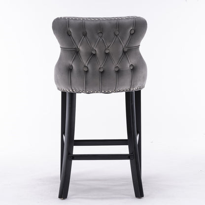 A&A Furniture,Contemporary Velvet Upholstered Wing - Back Barstools with Button Tufted Decoration and Wooden Legs, and Chrome Nailhead Trim, Leisure Style Bar Chairs,Bar stools, Set of 2 (Gray),SW1824GY - 1st Choice Furniture Direct