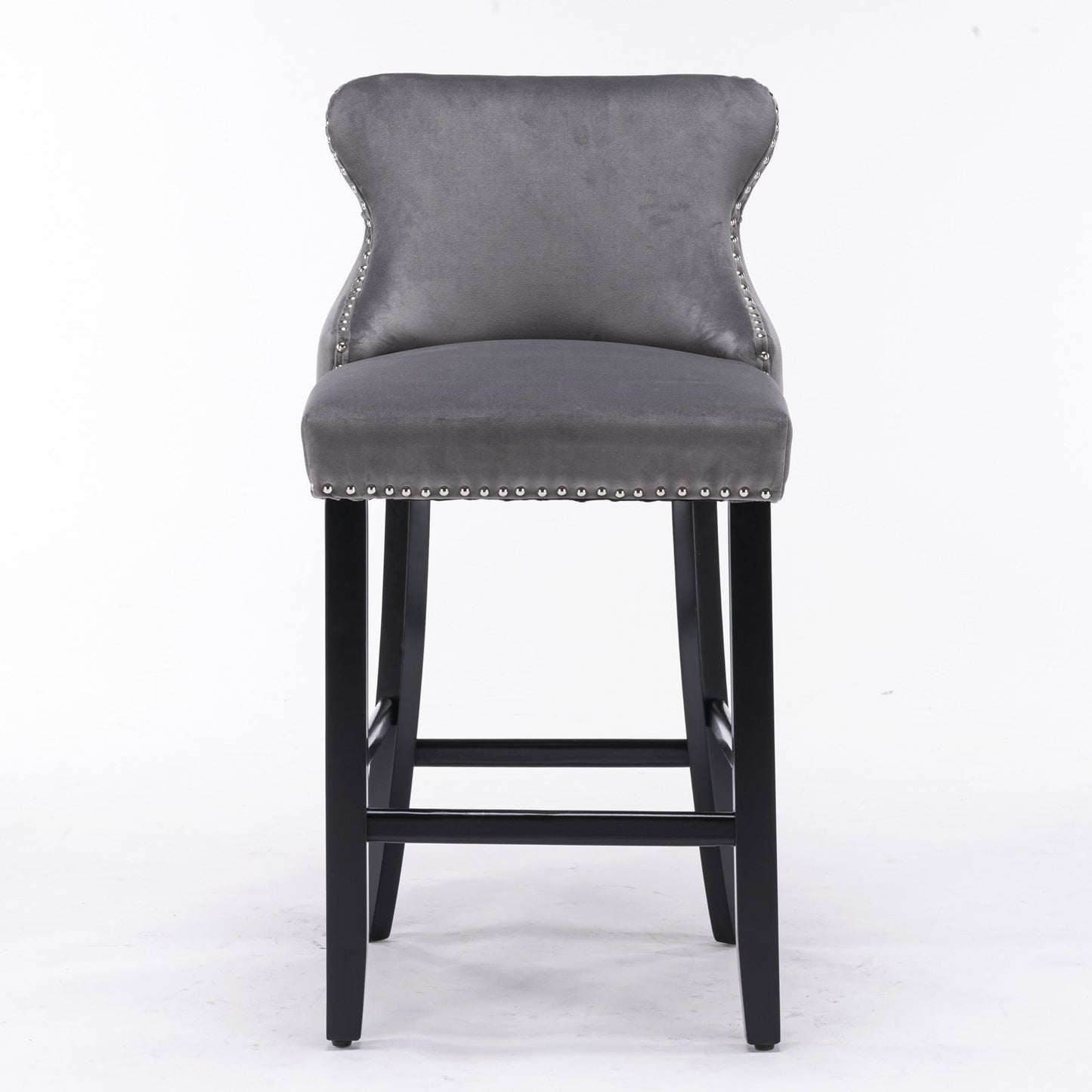 A&A Furniture,Contemporary Velvet Upholstered Wing - Back Barstools with Button Tufted Decoration and Wooden Legs, and Chrome Nailhead Trim, Leisure Style Bar Chairs,Bar stools, Set of 2 (Gray),SW1824GY - 1st Choice Furniture Direct