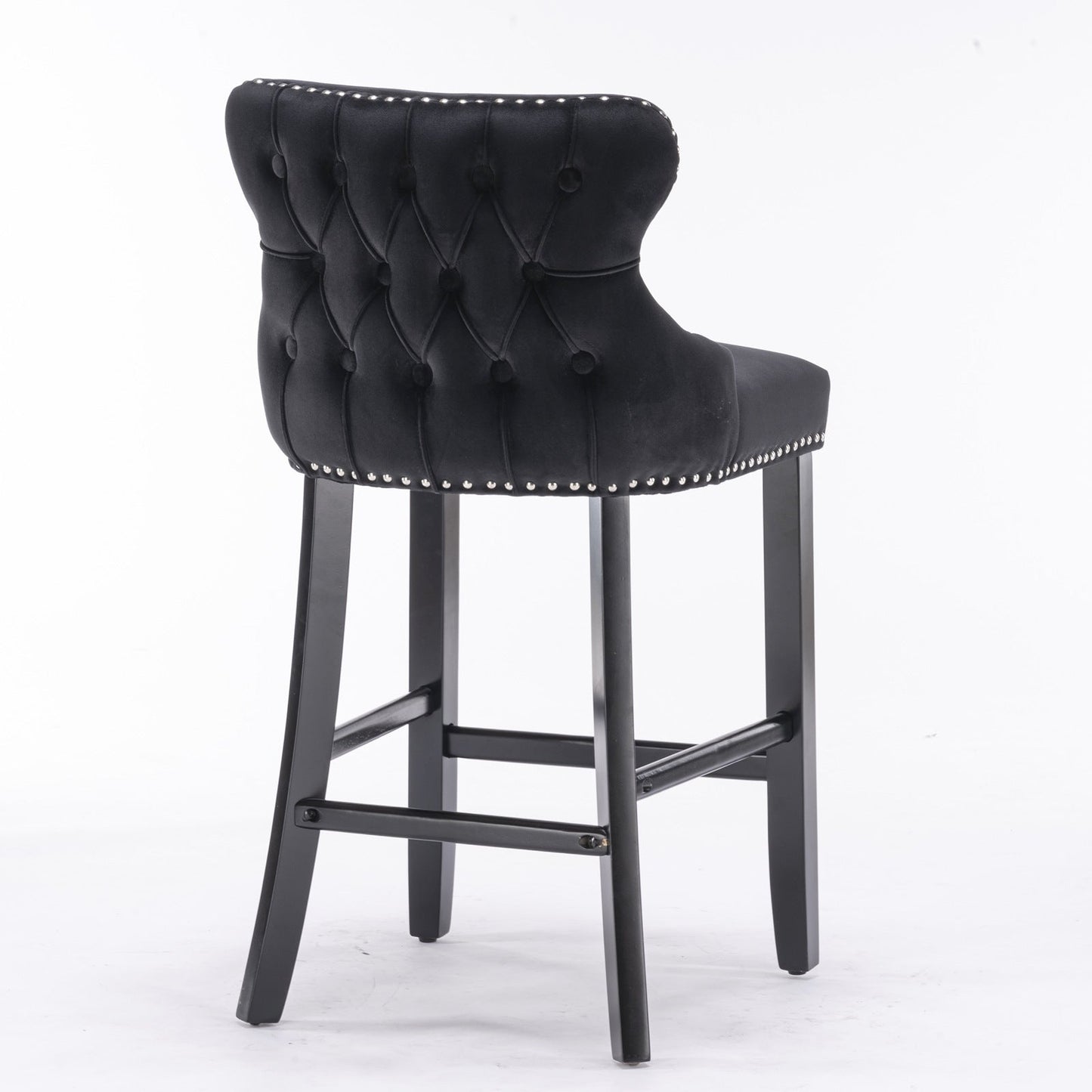 A&A Furniture,Contemporary Velvet Upholstered Wing - Back Barstools with Button Tufted Decoration and Wooden Legs, and Chrome Nailhead Trim, Leisure Style Bar Chairs,Bar stools,Set of 2 (Black),SW1824BK - 1st Choice Furniture Direct