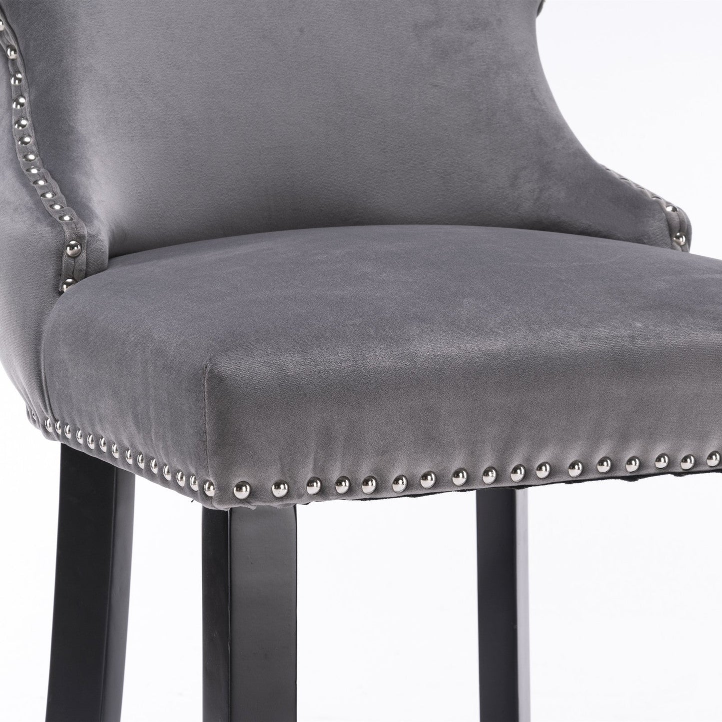 A&A Furniture,Contemporary Velvet Upholstered Wing - Back Barstools with Button Tufted Decoration and Wooden Legs, and Chrome Nailhead Trim, Leisure Style Bar Chairs,Bar stools, Set of 2 (Gray),SW1824GY - 1st Choice Furniture Direct