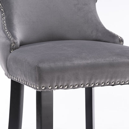 A&A Furniture,Contemporary Velvet Upholstered Wing - Back Barstools with Button Tufted Decoration and Wooden Legs, and Chrome Nailhead Trim, Leisure Style Bar Chairs,Bar stools, Set of 2 (Gray),SW1824GY - 1st Choice Furniture Direct