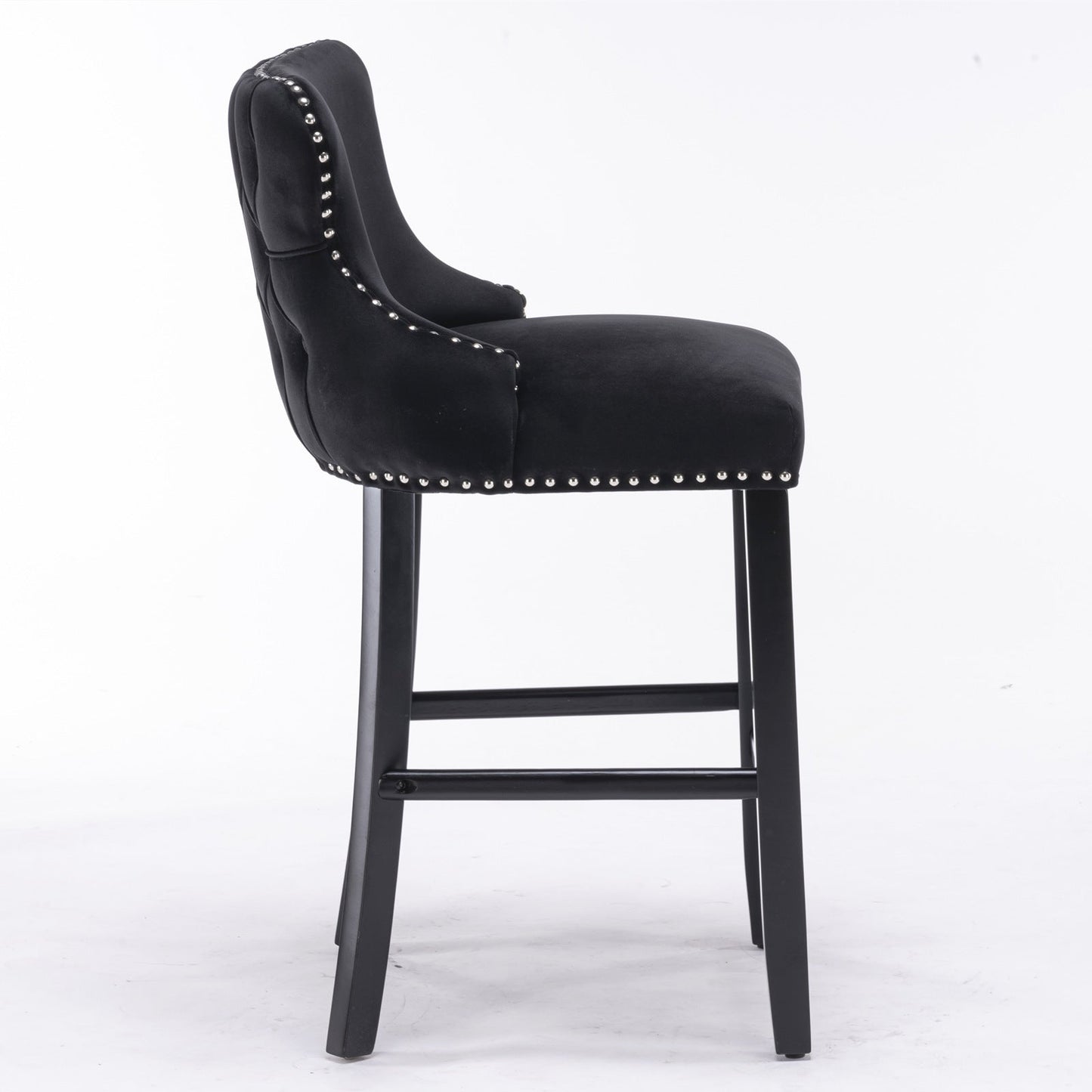 A&A Furniture,Contemporary Velvet Upholstered Wing - Back Barstools with Button Tufted Decoration and Wooden Legs, and Chrome Nailhead Trim, Leisure Style Bar Chairs,Bar stools,Set of 2 (Black),SW1824BK - 1st Choice Furniture Direct