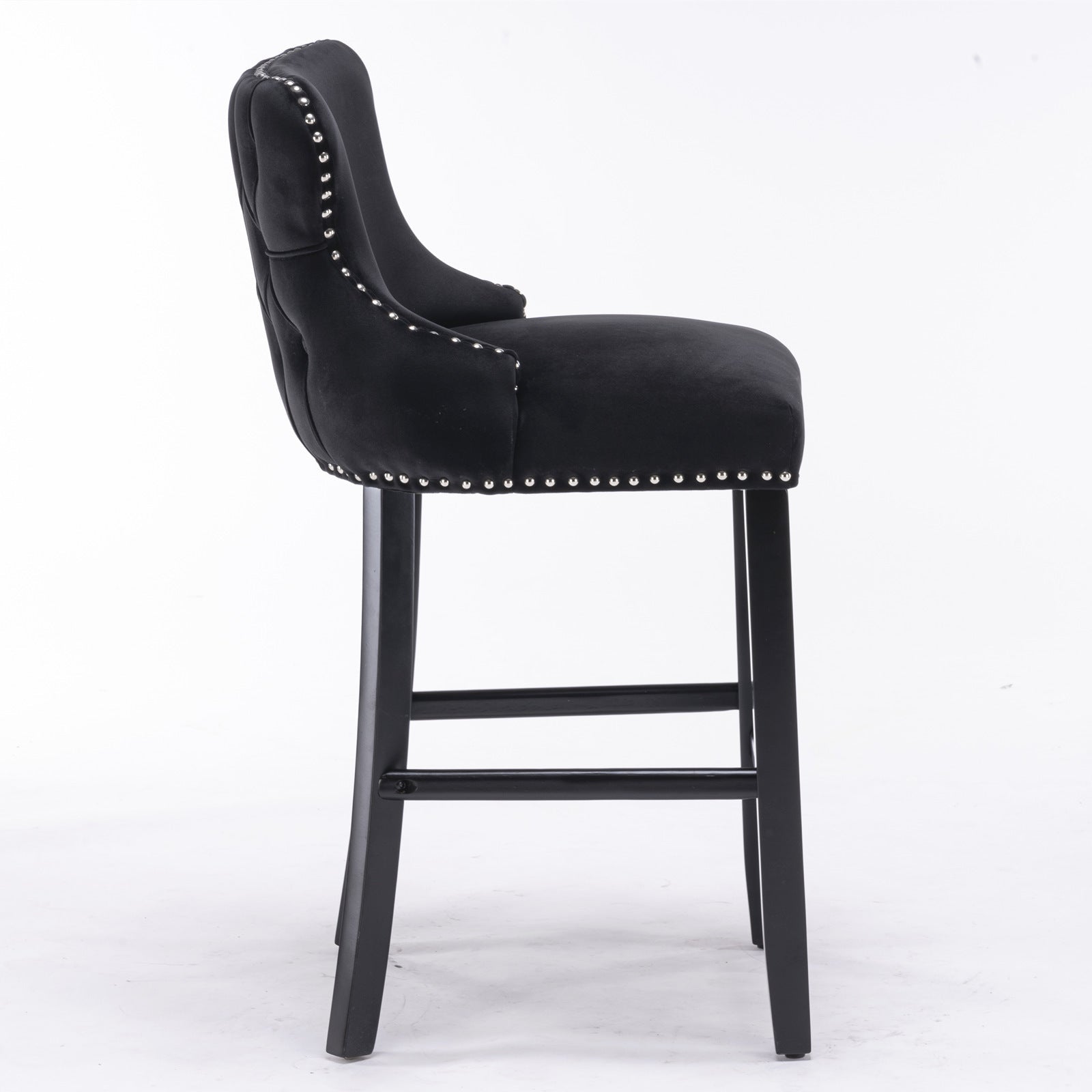 A&A Furniture,Contemporary Velvet Upholstered Wing - Back Barstools with Button Tufted Decoration and Wooden Legs, and Chrome Nailhead Trim, Leisure Style Bar Chairs,Bar stools,Set of 2 (Black),SW1824BK - 1st Choice Furniture Direct