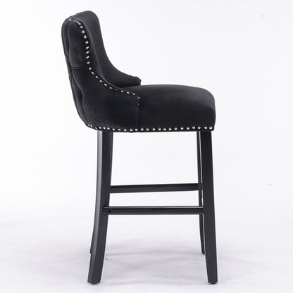 A&A Furniture,Contemporary Velvet Upholstered Wing - Back Barstools with Button Tufted Decoration and Wooden Legs, and Chrome Nailhead Trim, Leisure Style Bar Chairs,Bar stools,Set of 2 (Black),SW1824BK - 1st Choice Furniture Direct