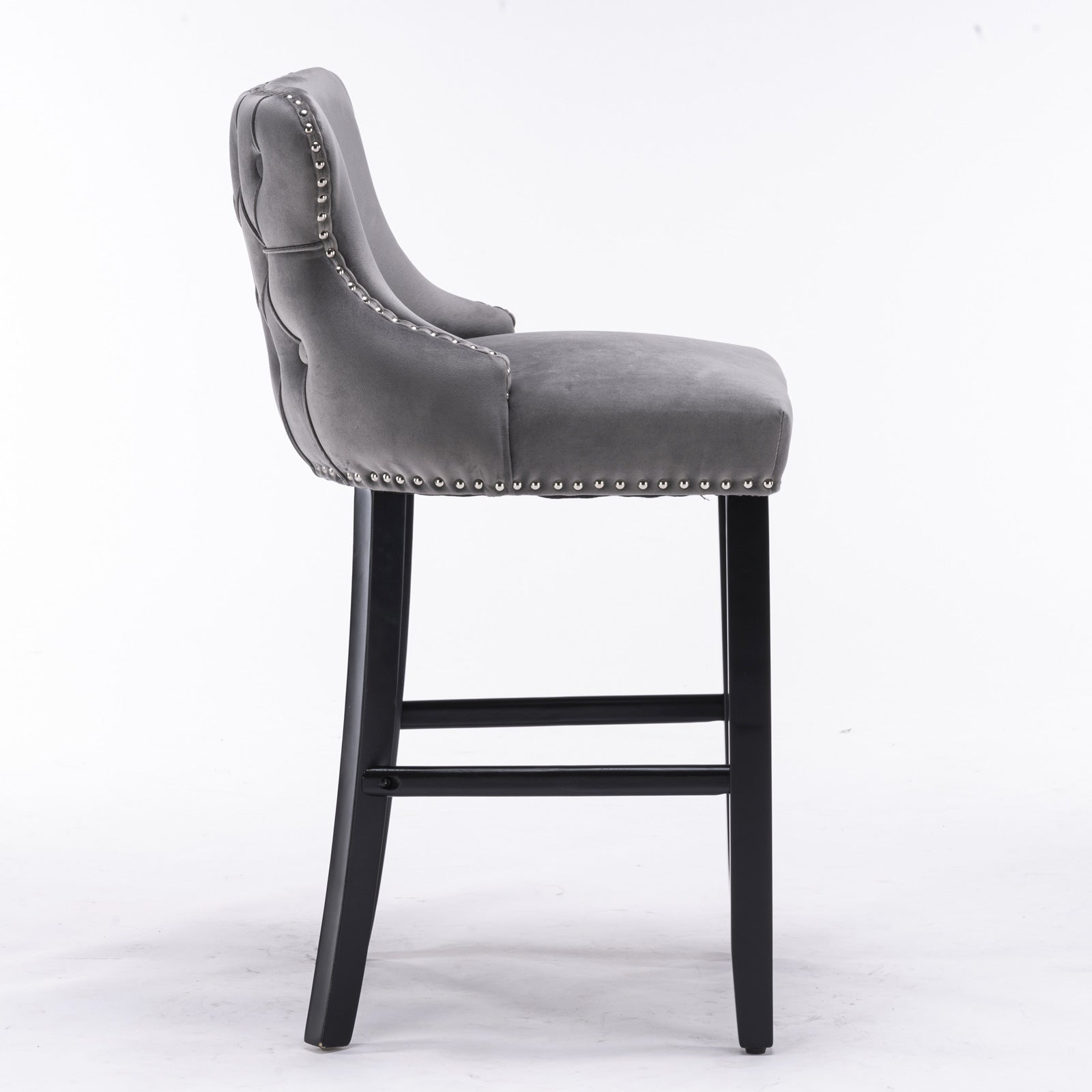 A&A Furniture,Contemporary Velvet Upholstered Wing - Back Barstools with Button Tufted Decoration and Wooden Legs, and Chrome Nailhead Trim, Leisure Style Bar Chairs,Bar stools, Set of 2 (Gray),SW1824GY - 1st Choice Furniture Direct