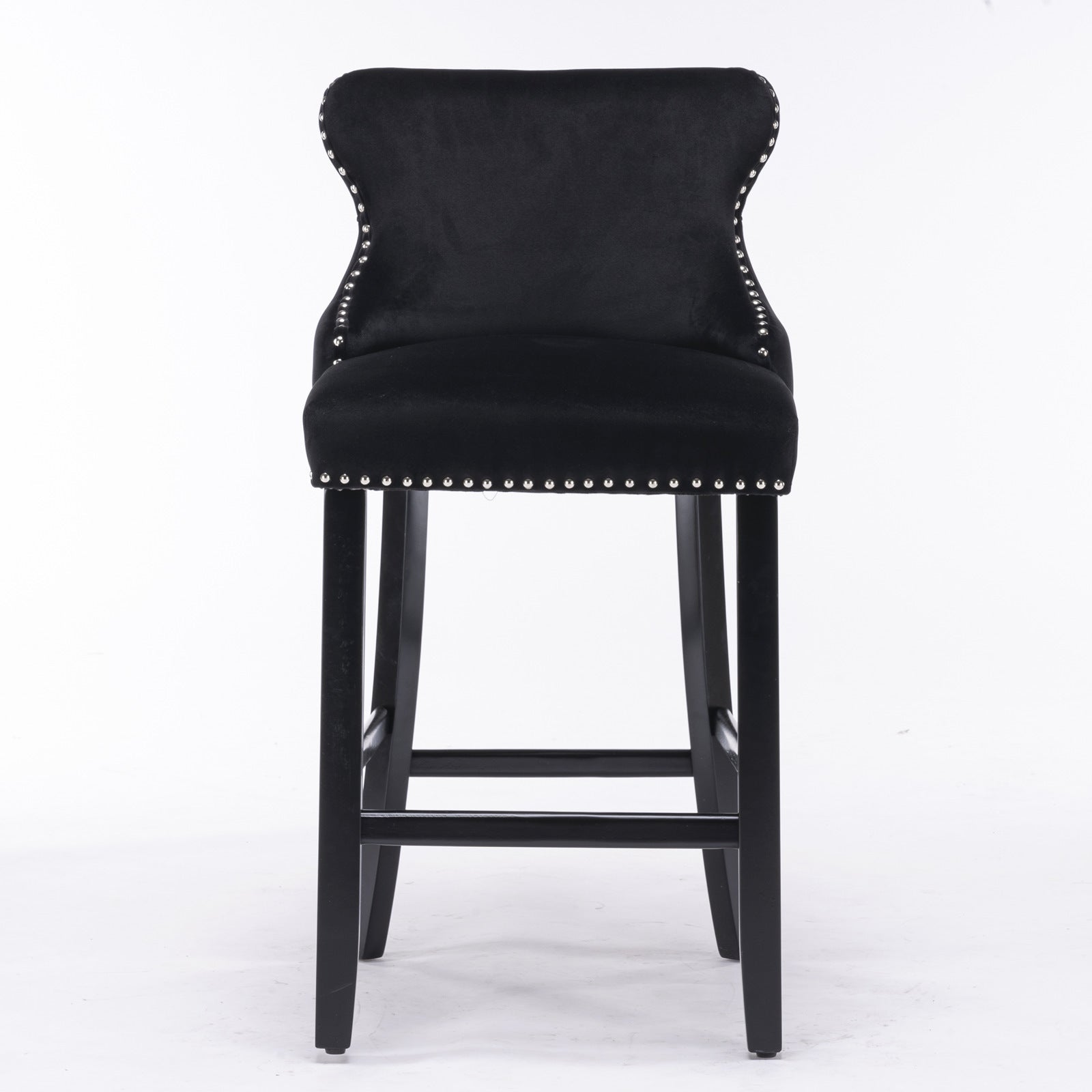 A&A Furniture,Contemporary Velvet Upholstered Wing - Back Barstools with Button Tufted Decoration and Wooden Legs, and Chrome Nailhead Trim, Leisure Style Bar Chairs,Bar stools,Set of 2 (Black),SW1824BK - 1st Choice Furniture Direct