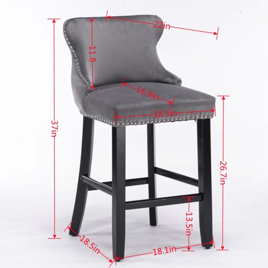 A&A Furniture,Contemporary Velvet Upholstered Wing - Back Barstools with Button Tufted Decoration and Wooden Legs, and Chrome Nailhead Trim, Leisure Style Bar Chairs,Bar stools,Set of 2 (Black),SW1824BK - 1st Choice Furniture Direct