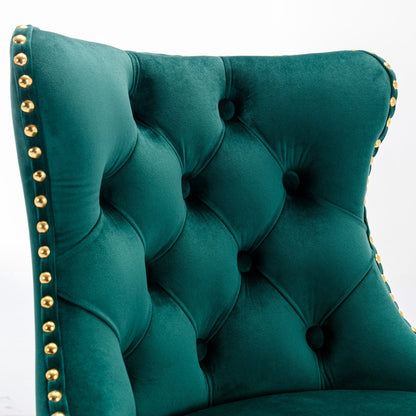 A&A Furniture,Golden Swivel Velvet Barstools Adjusatble Seat Height from 25 - 33 Inch, Modern Upholstered Bar Stools with Backs Comfortable Tufted for Home Pub and Kitchen Island（Green,Set of 2） - 1st Choice Furniture Direct