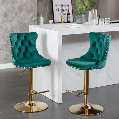 A&A Furniture,Golden Swivel Velvet Barstools Adjusatble Seat Height from 25 - 33 Inch, Modern Upholstered Bar Stools with Backs Comfortable Tufted for Home Pub and Kitchen Island（Green,Set of 2） - 1st Choice Furniture Direct