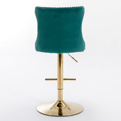 A&A Furniture,Golden Swivel Velvet Barstools Adjusatble Seat Height from 25 - 33 Inch, Modern Upholstered Bar Stools with Backs Comfortable Tufted for Home Pub and Kitchen Island（Green,Set of 2） - 1st Choice Furniture Direct