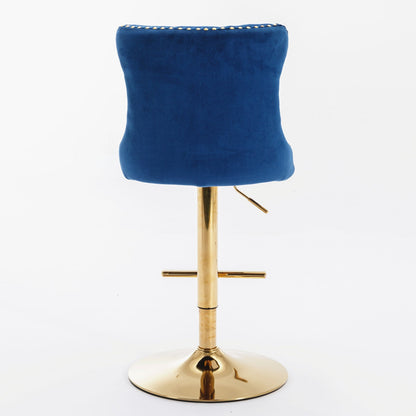 A&A Furniture,Golden Swivel Velvet Barstools Adjusatble Seat Height from 25 - 33 Inch, Modern Upholstered Bar Stools with Backs Comfortable Tufted for Home Pub and Kitchen Island,Blue,Set of 2 - 1st Choice Furniture Direct
