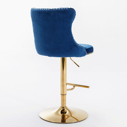 A&A Furniture,Golden Swivel Velvet Barstools Adjusatble Seat Height from 25 - 33 Inch, Modern Upholstered Bar Stools with Backs Comfortable Tufted for Home Pub and Kitchen Island,Blue,Set of 2 - 1st Choice Furniture Direct