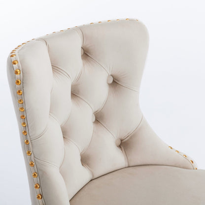 A&A Furniture,Golden Swivel Velvet Barstools Adjusatble Seat Height from 25 - 33 Inch,Modern Upholstered Bar Stools with Backs Comfortable Tufted for Home Pub and Kitchen Island,Beige,Set of 2 - 1st Choice Furniture Direct