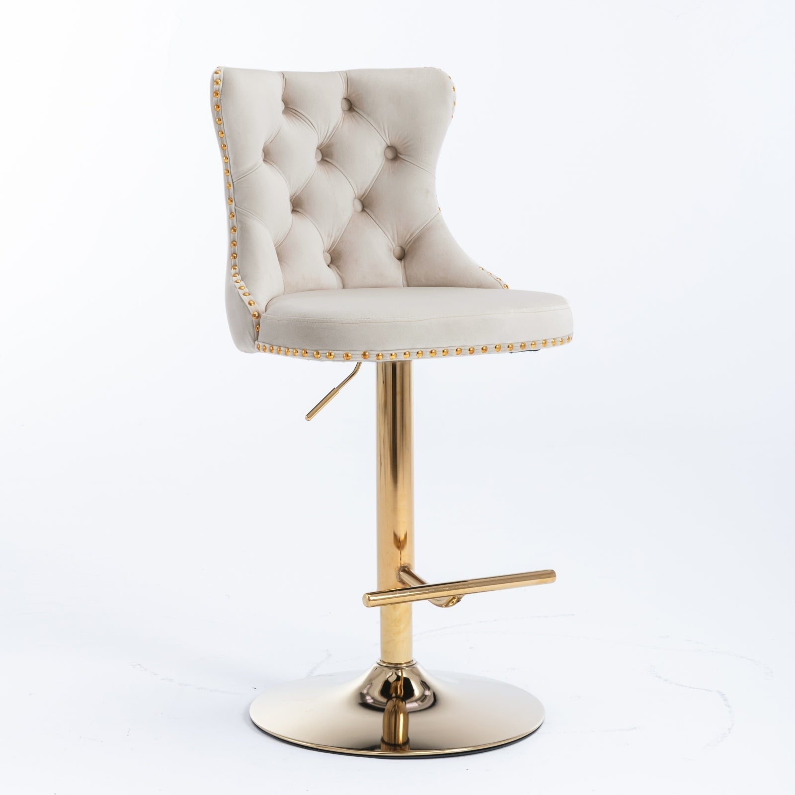 A&A Furniture,Golden Swivel Velvet Barstools Adjusatble Seat Height from 25 - 33 Inch,Modern Upholstered Bar Stools with Backs Comfortable Tufted for Home Pub and Kitchen Island,Beige,Set of 2 - 1st Choice Furniture Direct