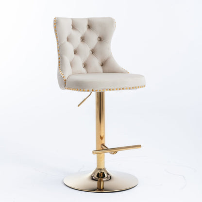 A&A Furniture,Golden Swivel Velvet Barstools Adjusatble Seat Height from 25 - 33 Inch,Modern Upholstered Bar Stools with Backs Comfortable Tufted for Home Pub and Kitchen Island,Beige,Set of 2 - 1st Choice Furniture Direct