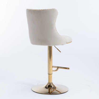A&A Furniture,Golden Swivel Velvet Barstools Adjusatble Seat Height from 25 - 33 Inch,Modern Upholstered Bar Stools with Backs Comfortable Tufted for Home Pub and Kitchen Island,Beige,Set of 2 - 1st Choice Furniture Direct