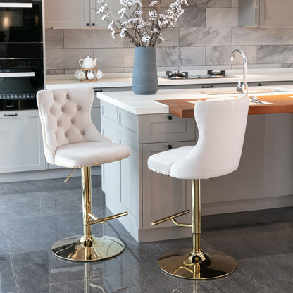 A&A Furniture,Golden Swivel Velvet Barstools Adjusatble Seat Height from 25 - 33 Inch,Modern Upholstered Bar Stools with Backs Comfortable Tufted for Home Pub and Kitchen Island,Beige,Set of 2 - 1st Choice Furniture Direct