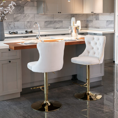 A&A Furniture,Golden Swivel Velvet Barstools Adjusatble Seat Height from 25 - 33 Inch,Modern Upholstered Bar Stools with Backs Comfortable Tufted for Home Pub and Kitchen Island,Beige,Set of 2 - 1st Choice Furniture Direct