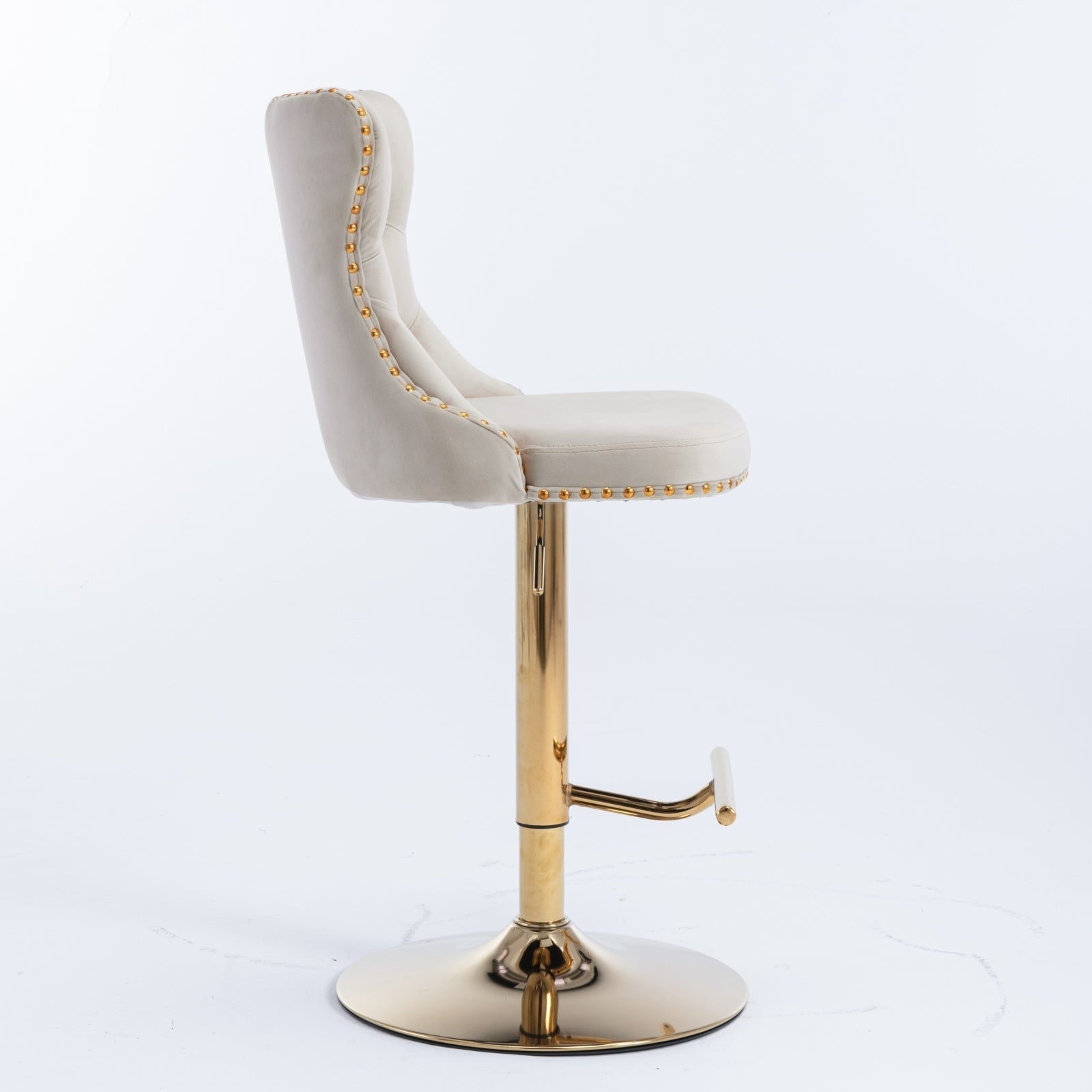 A&A Furniture,Golden Swivel Velvet Barstools Adjusatble Seat Height from 25 - 33 Inch,Modern Upholstered Bar Stools with Backs Comfortable Tufted for Home Pub and Kitchen Island,Beige,Set of 2 - 1st Choice Furniture Direct