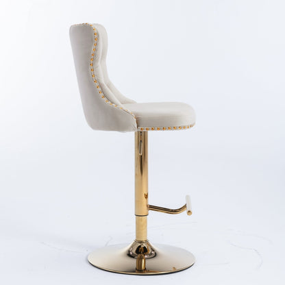 A&A Furniture,Golden Swivel Velvet Barstools Adjusatble Seat Height from 25 - 33 Inch,Modern Upholstered Bar Stools with Backs Comfortable Tufted for Home Pub and Kitchen Island,Beige,Set of 2 - 1st Choice Furniture Direct
