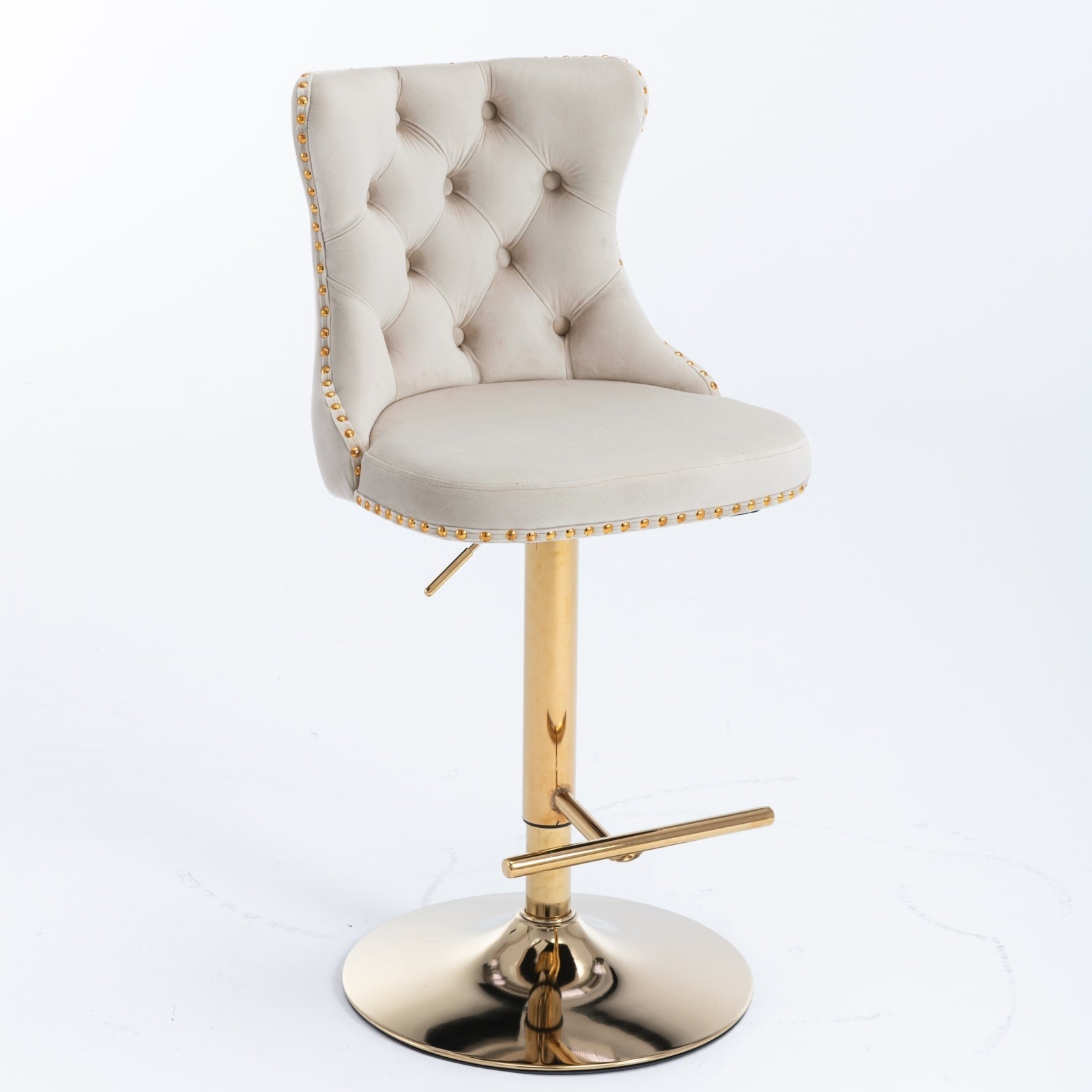 A&A Furniture,Golden Swivel Velvet Barstools Adjusatble Seat Height from 25 - 33 Inch,Modern Upholstered Bar Stools with Backs Comfortable Tufted for Home Pub and Kitchen Island,Beige,Set of 2 - 1st Choice Furniture Direct