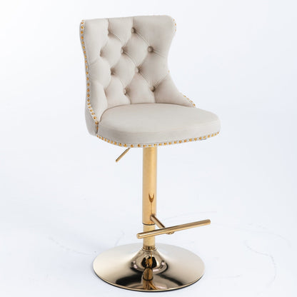 A&A Furniture,Golden Swivel Velvet Barstools Adjusatble Seat Height from 25 - 33 Inch,Modern Upholstered Bar Stools with Backs Comfortable Tufted for Home Pub and Kitchen Island,Beige,Set of 2 - 1st Choice Furniture Direct