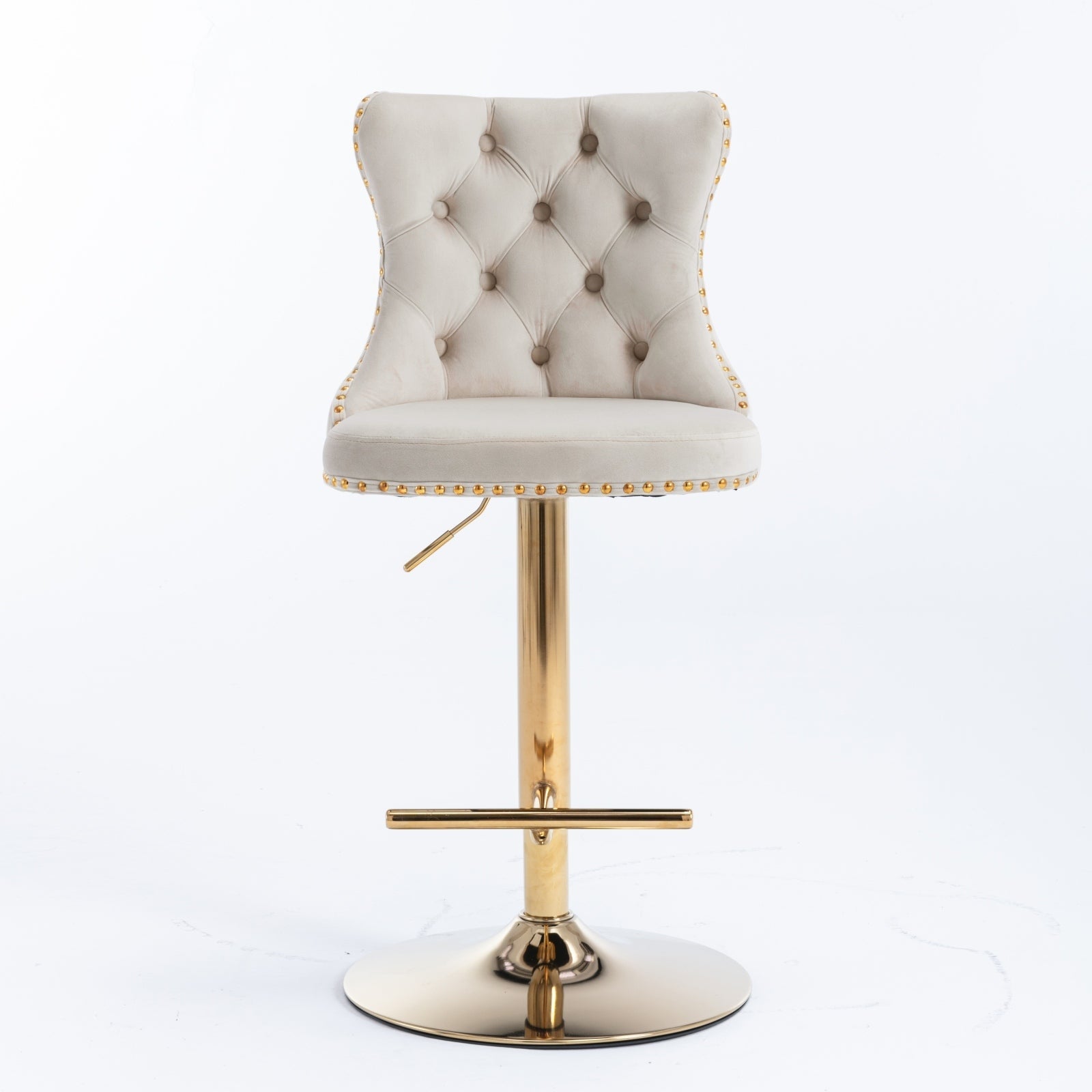 A&A Furniture,Golden Swivel Velvet Barstools Adjusatble Seat Height from 25 - 33 Inch,Modern Upholstered Bar Stools with Backs Comfortable Tufted for Home Pub and Kitchen Island,Beige,Set of 2 - 1st Choice Furniture Direct