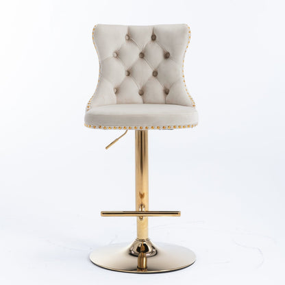 A&A Furniture,Golden Swivel Velvet Barstools Adjusatble Seat Height from 25 - 33 Inch,Modern Upholstered Bar Stools with Backs Comfortable Tufted for Home Pub and Kitchen Island,Beige,Set of 2 - 1st Choice Furniture Direct