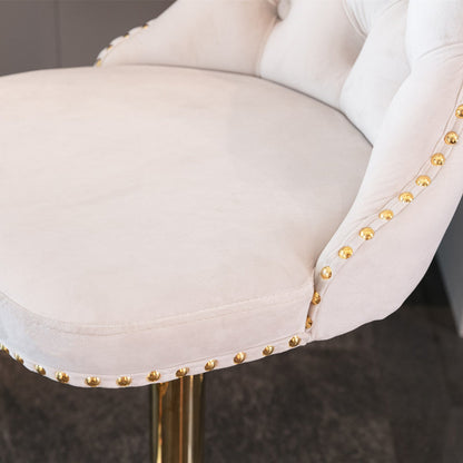 A&A Furniture,Golden Swivel Velvet Barstools Adjusatble Seat Height from 25 - 33 Inch,Modern Upholstered Bar Stools with Backs Comfortable Tufted for Home Pub and Kitchen Island,Beige,Set of 2 - 1st Choice Furniture Direct