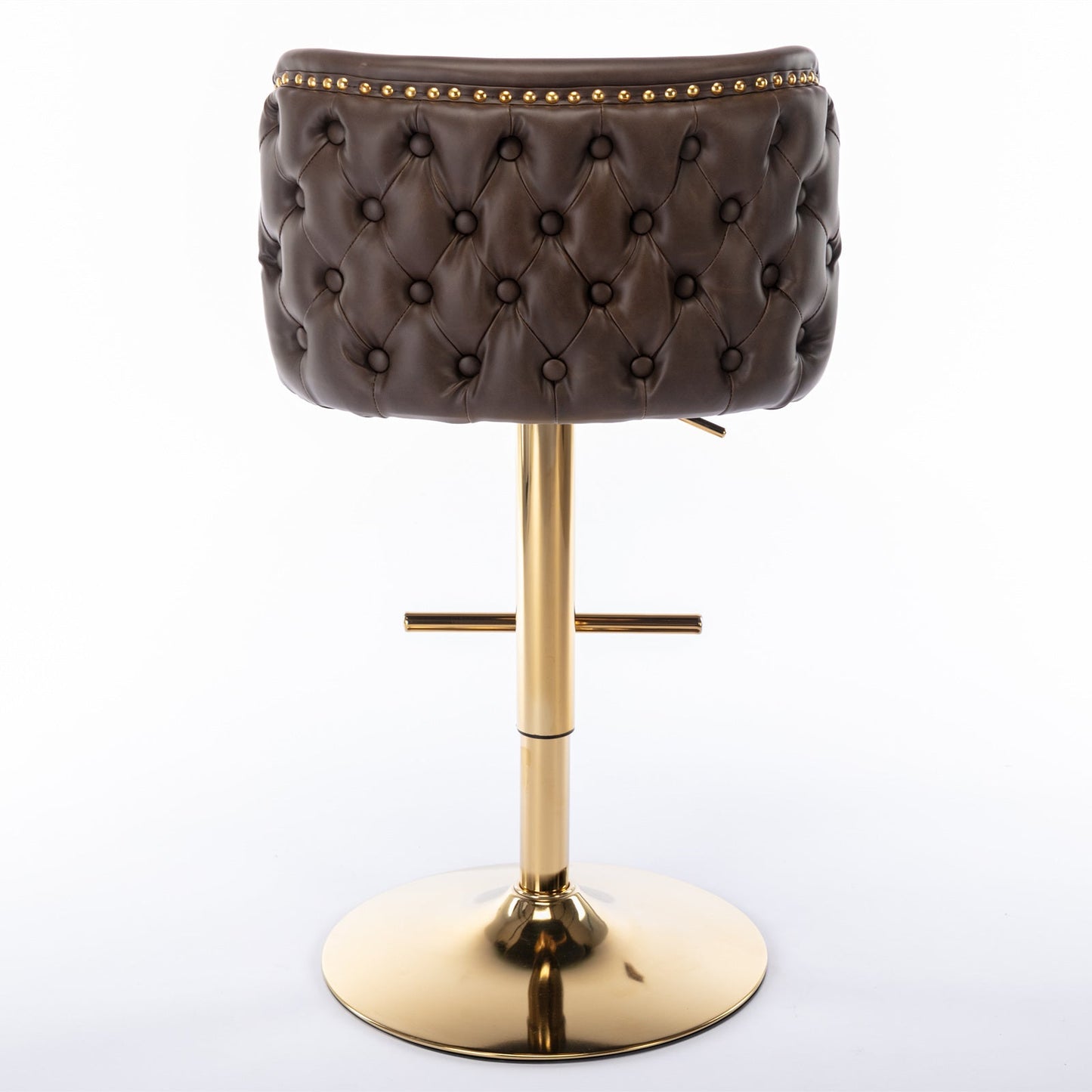 A&A Furniture,Swivel Barstools Adjusatble Seat Height, Modern PU Upholstered Bar Stools with the whole Back Tufted, for Home Pub and Kitchen Island（Brown, Set of 2） - 1st Choice Furniture Direct