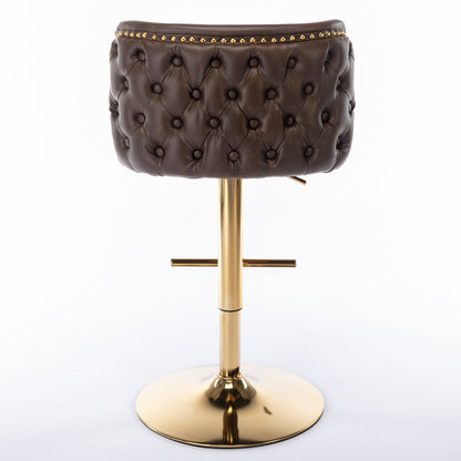 A&A Furniture,Swivel Barstools Adjusatble Seat Height, Modern PU Upholstered Bar Stools with the whole Back Tufted, for Home Pub and Kitchen Island（Brown, Set of 2） - 1st Choice Furniture Direct