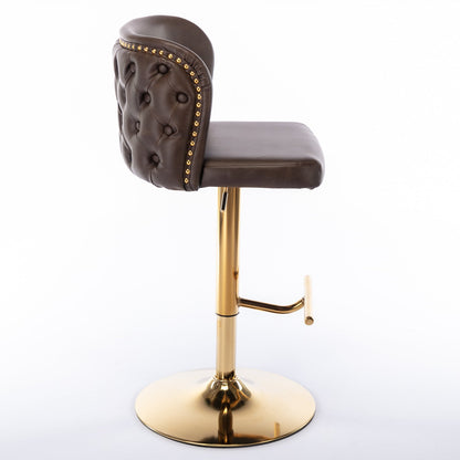 A&A Furniture,Swivel Barstools Adjusatble Seat Height, Modern PU Upholstered Bar Stools with the whole Back Tufted, for Home Pub and Kitchen Island（Brown, Set of 2） - 1st Choice Furniture Direct