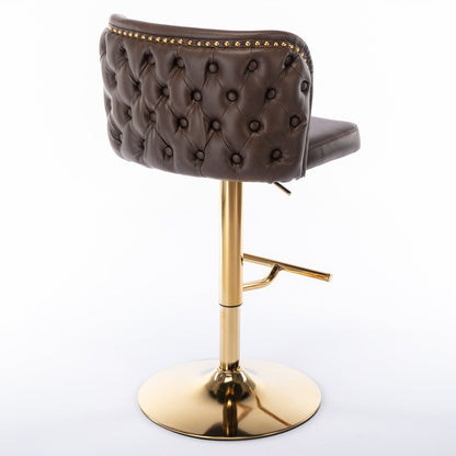 A&A Furniture,Swivel Barstools Adjusatble Seat Height, Modern PU Upholstered Bar Stools with the whole Back Tufted, for Home Pub and Kitchen Island（Brown, Set of 2） - 1st Choice Furniture Direct