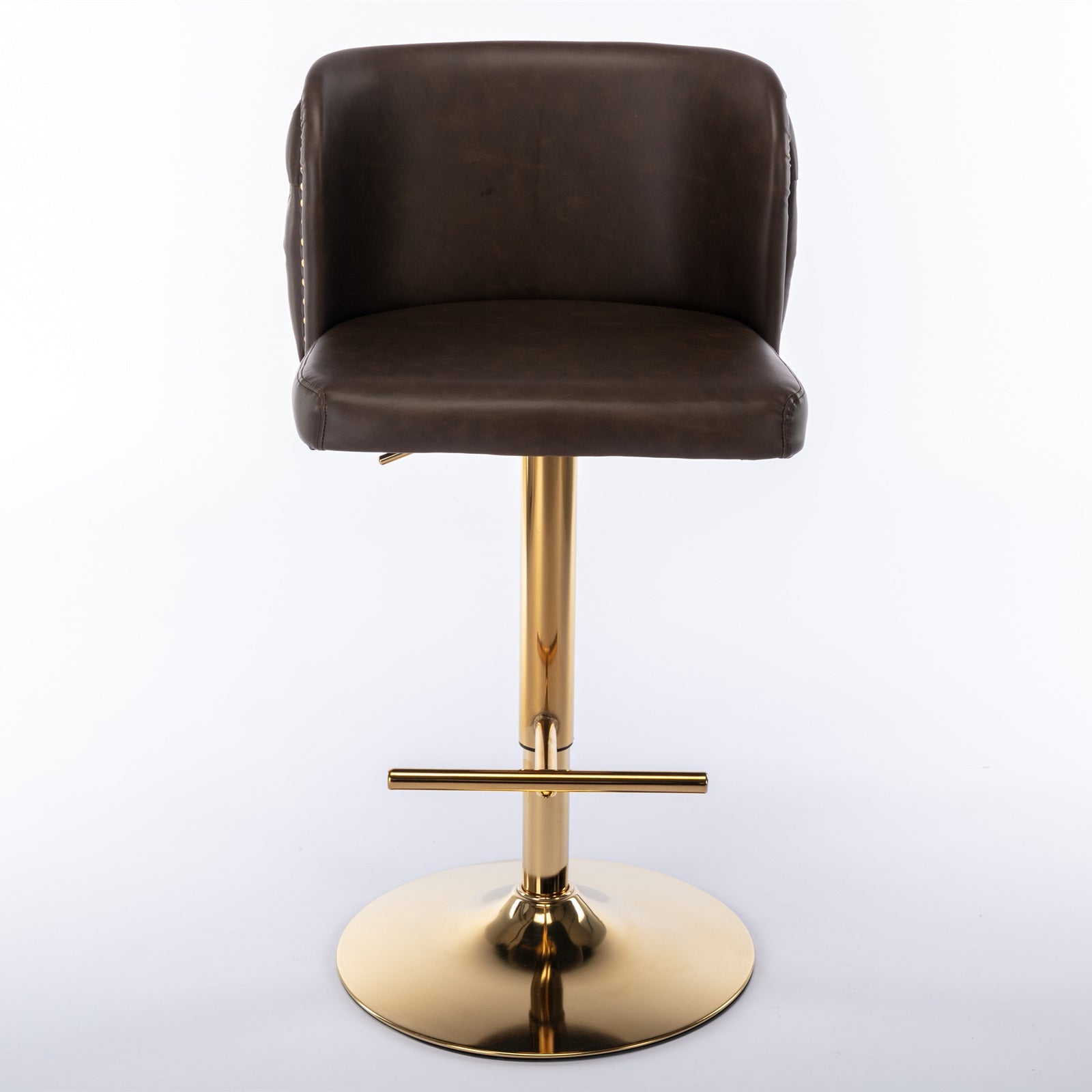 A&A Furniture,Swivel Barstools Adjusatble Seat Height, Modern PU Upholstered Bar Stools with the whole Back Tufted, for Home Pub and Kitchen Island（Brown, Set of 2） - 1st Choice Furniture Direct