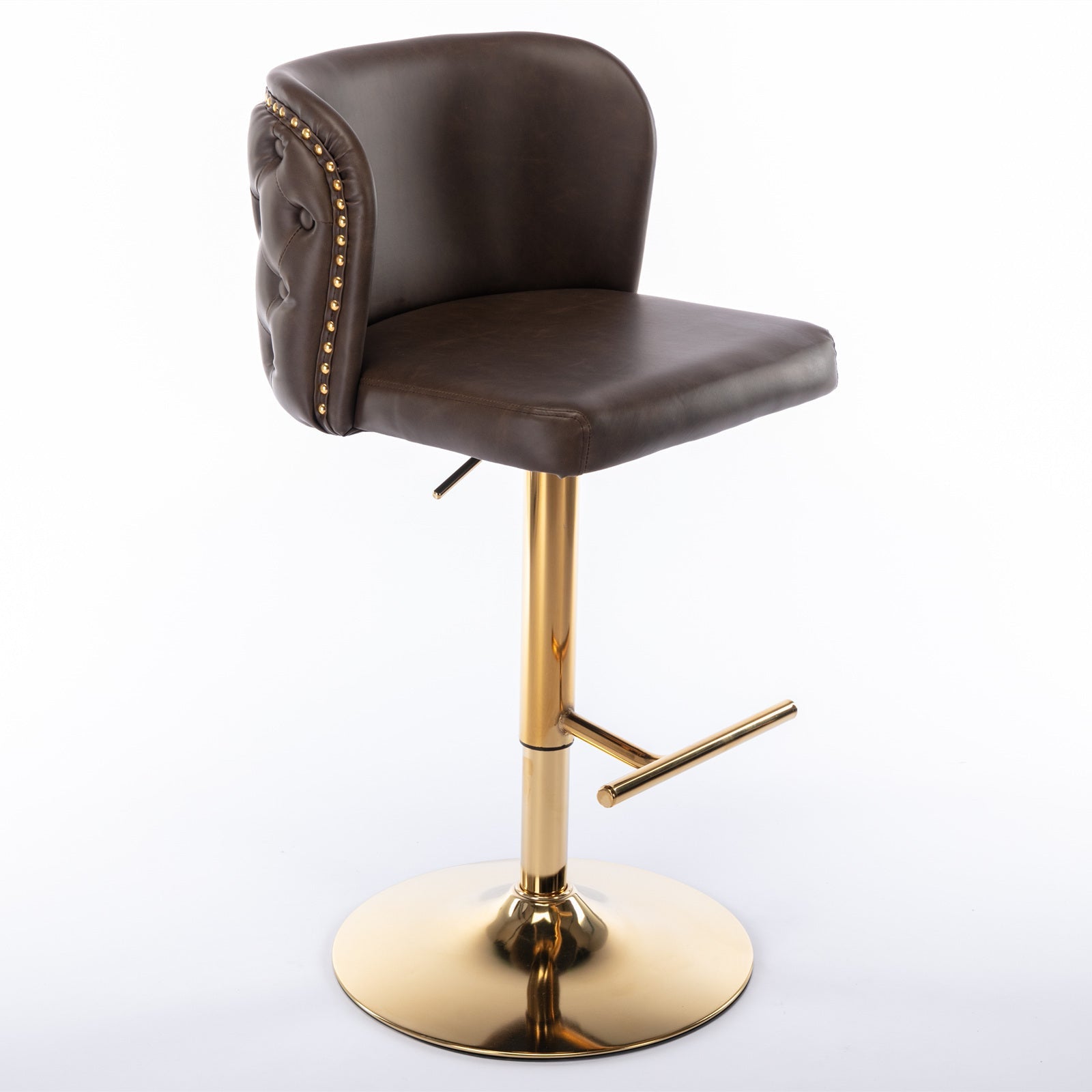 A&A Furniture,Swivel Barstools Adjusatble Seat Height, Modern PU Upholstered Bar Stools with the whole Back Tufted, for Home Pub and Kitchen Island（Brown, Set of 2） - 1st Choice Furniture Direct