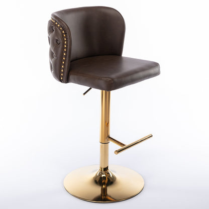A&A Furniture,Swivel Barstools Adjusatble Seat Height, Modern PU Upholstered Bar Stools with the whole Back Tufted, for Home Pub and Kitchen Island（Brown, Set of 2） - 1st Choice Furniture Direct
