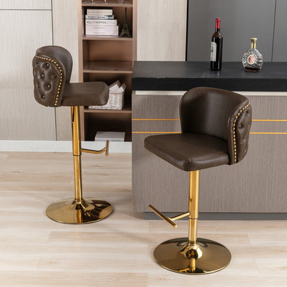 A&A Furniture,Swivel Barstools Adjusatble Seat Height, Modern PU Upholstered Bar Stools with the whole Back Tufted, for Home Pub and Kitchen Island（Brown, Set of 2） - 1st Choice Furniture Direct