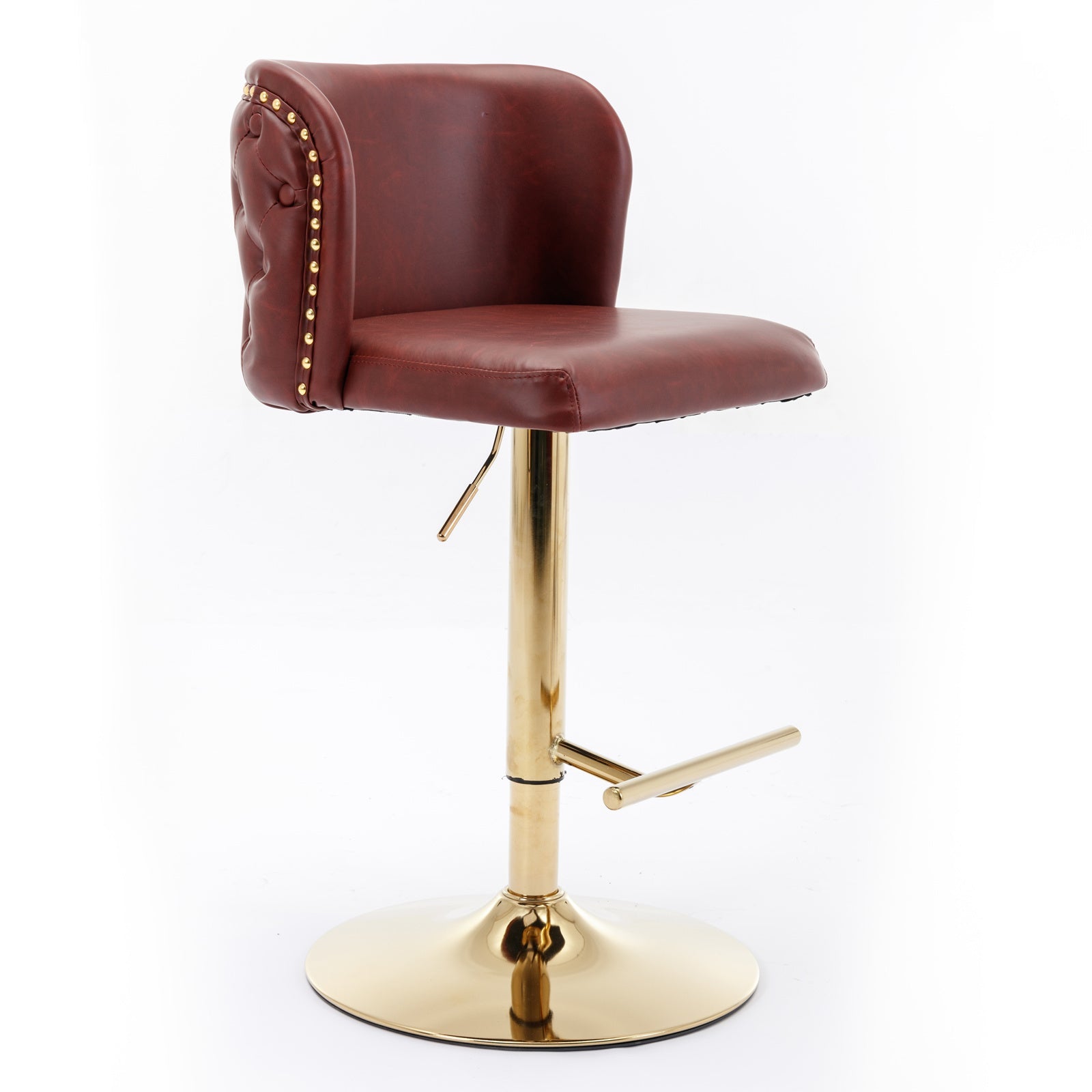 A&A Furniture,Swivel Barstools Adjusatble Seat Height, Modern PU Upholstered Bar Stools with the whole Back Tufted, for Home Pub and Kitchen Island（Wine Red, Burgundy, Set of 2） - 1st Choice Furniture Direct
