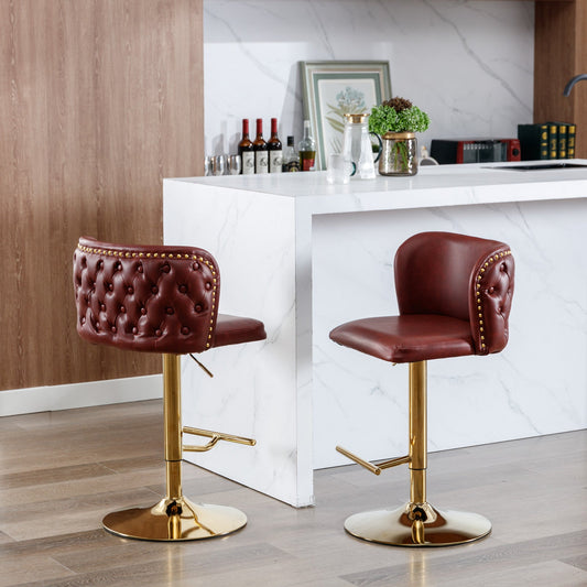 A&A Furniture,Swivel Barstools Adjusatble Seat Height, Modern PU Upholstered Bar Stools with the whole Back Tufted, for Home Pub and Kitchen Island（Wine Red, Burgundy, Set of 2） - 1st Choice Furniture Direct