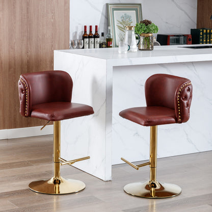 A&A Furniture,Swivel Barstools Adjusatble Seat Height, Modern PU Upholstered Bar Stools with the whole Back Tufted, for Home Pub and Kitchen Island（Wine Red, Burgundy, Set of 2） - 1st Choice Furniture Direct