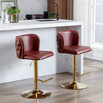 A&A Furniture,Swivel Barstools Adjusatble Seat Height, Modern PU Upholstered Bar Stools with the whole Back Tufted, for Home Pub and Kitchen Island（Wine Red, Burgundy, Set of 2） - 1st Choice Furniture Direct
