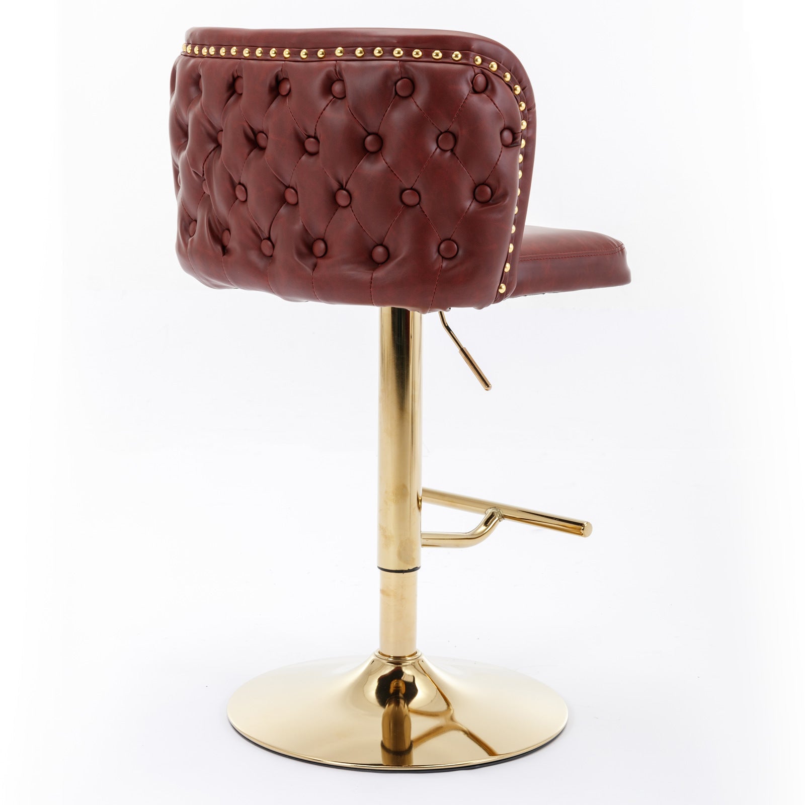 A&A Furniture,Swivel Barstools Adjusatble Seat Height, Modern PU Upholstered Bar Stools with the whole Back Tufted, for Home Pub and Kitchen Island（Wine Red, Burgundy, Set of 2） - 1st Choice Furniture Direct
