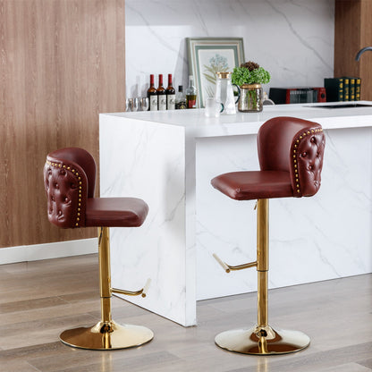 A&A Furniture,Swivel Barstools Adjusatble Seat Height, Modern PU Upholstered Bar Stools with the whole Back Tufted, for Home Pub and Kitchen Island（Wine Red, Burgundy, Set of 2） - 1st Choice Furniture Direct