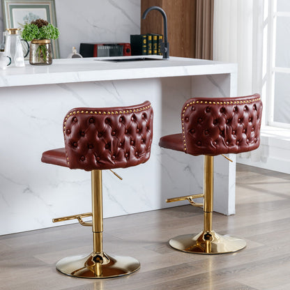 A&A Furniture,Swivel Barstools Adjusatble Seat Height, Modern PU Upholstered Bar Stools with the whole Back Tufted, for Home Pub and Kitchen Island（Wine Red, Burgundy, Set of 2） - 1st Choice Furniture Direct